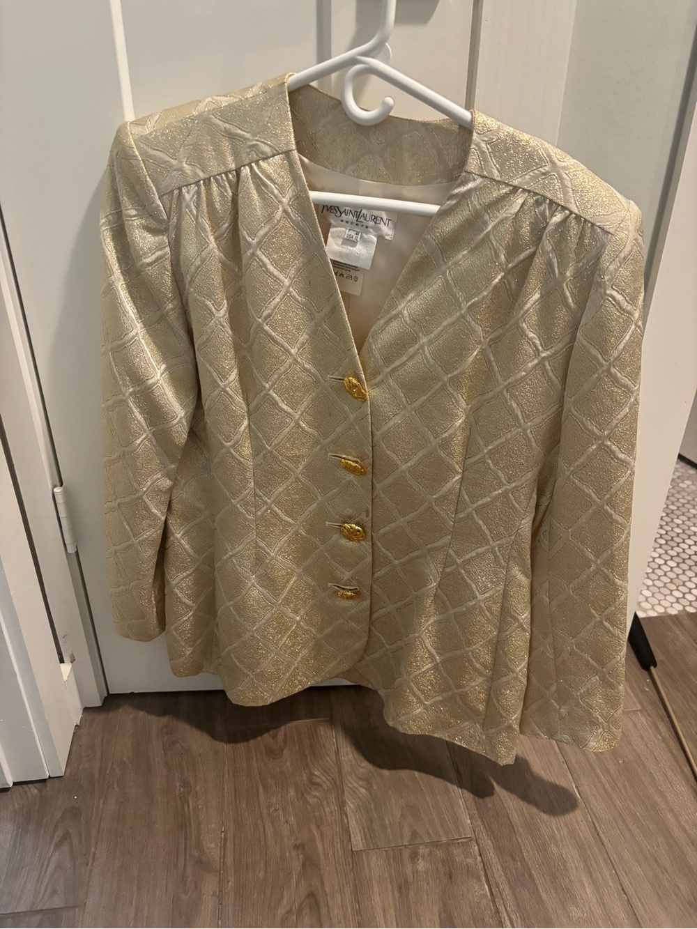Yves Saint Laurent encore Cream Textured Jacket with Gold Buttons